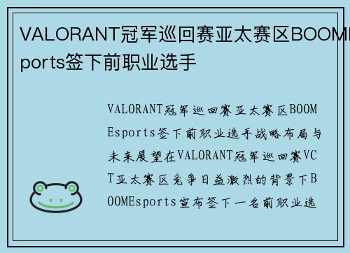 VALORANT冠军巡回赛亚太赛区BOOMEsports签下前职业选手